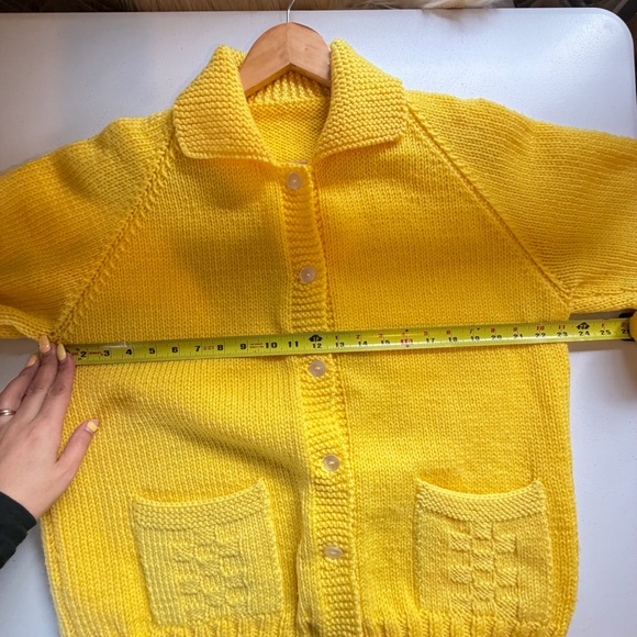 Vintage Yellow Knit Cardigan Sweater Button Grandma Cottagecore Chunky Knit Lg - Picture 7 of 7